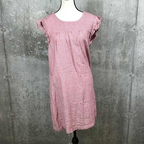 Cynthia Rowley Womens Striped Linen Mini Dress SZ M Pocket Ruffle Flutter Garden - Picture 3 of 13